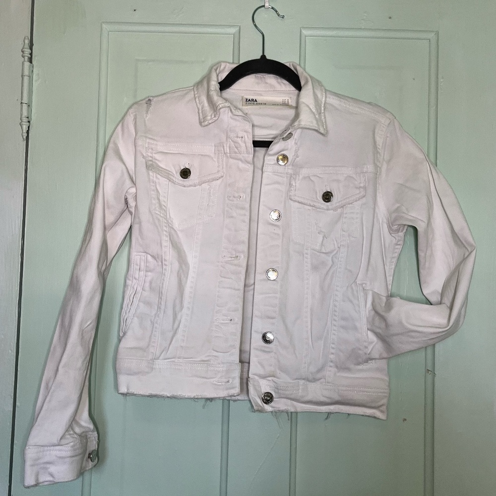 Zara White Denim Jacket Size XS